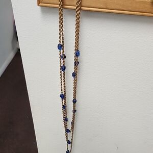 Chic Gold and Blue Beaded Necklace